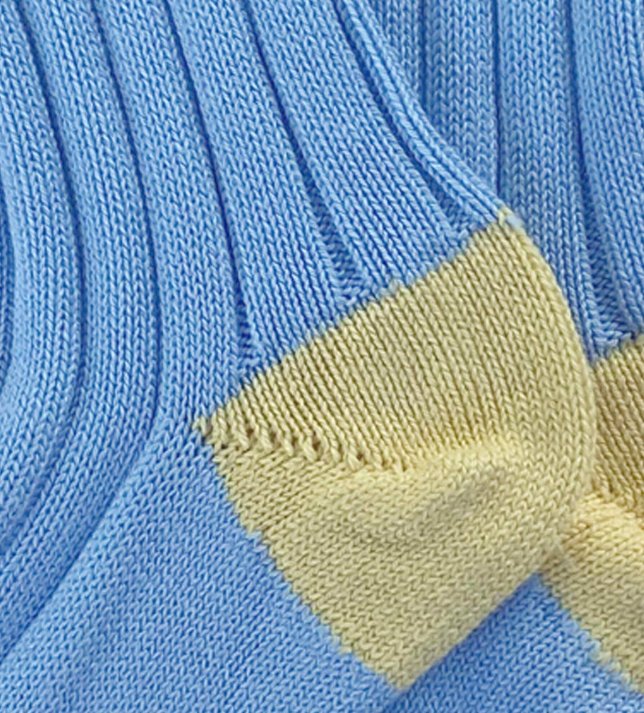 
                  
                    Load image into Gallery viewer, Wide Wale: Light Blue/Yellow - Cushioned Combed Cotton
                  
                